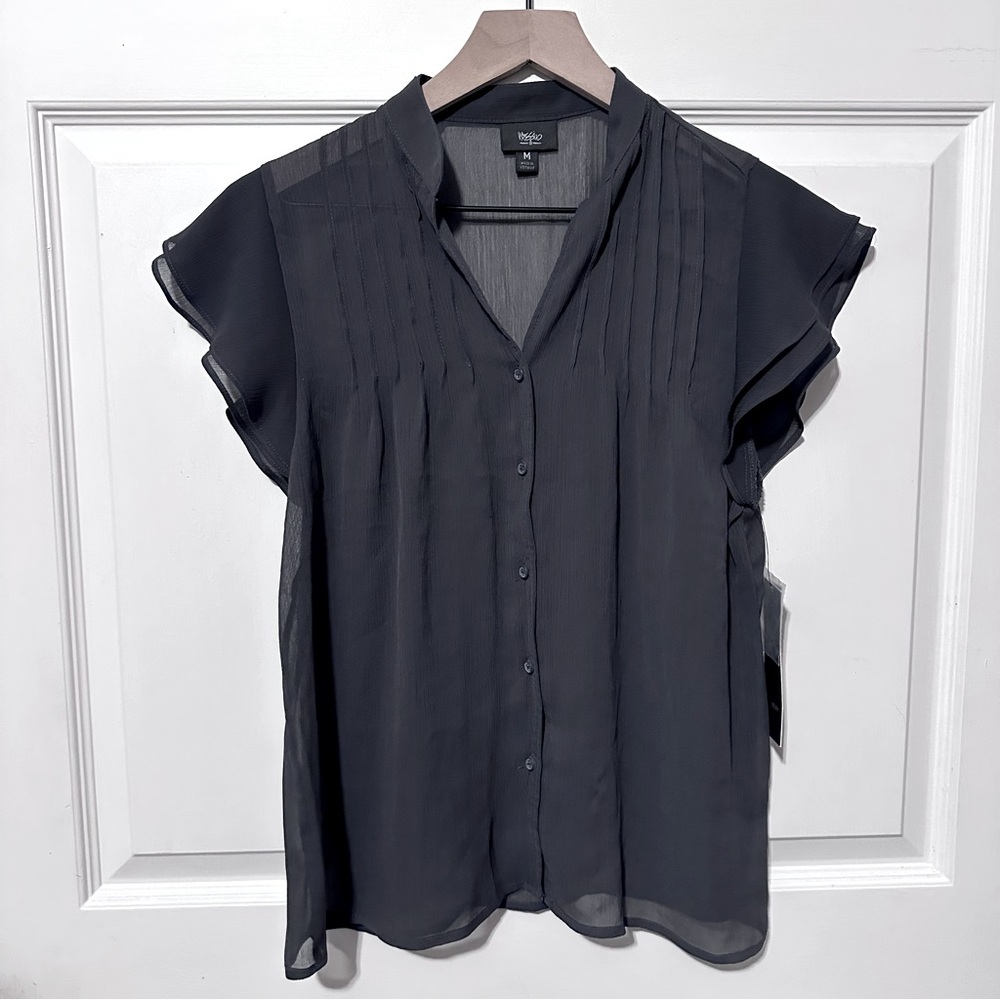 Vintage | Top | Flutter Sleeve Gray Blouse